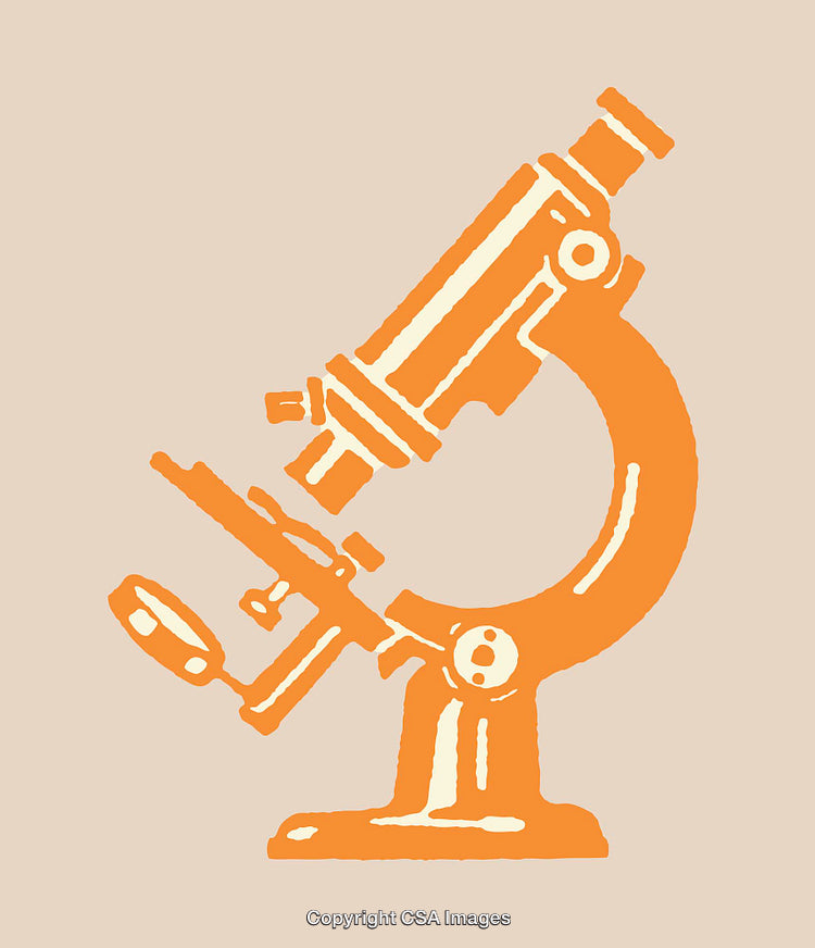 Orange Line Art Illustration of a Microscope on Light Background