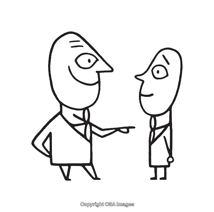 Black and White Line Art of Two Businessmen in Conversation
