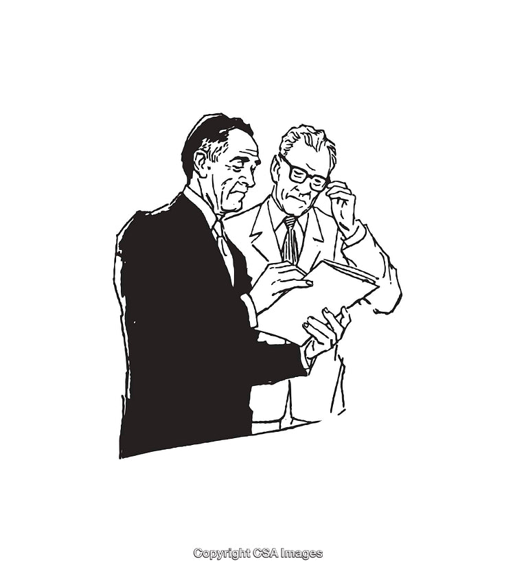 Hand-Drawn Illustration of Two Professionals Reviewing a Document