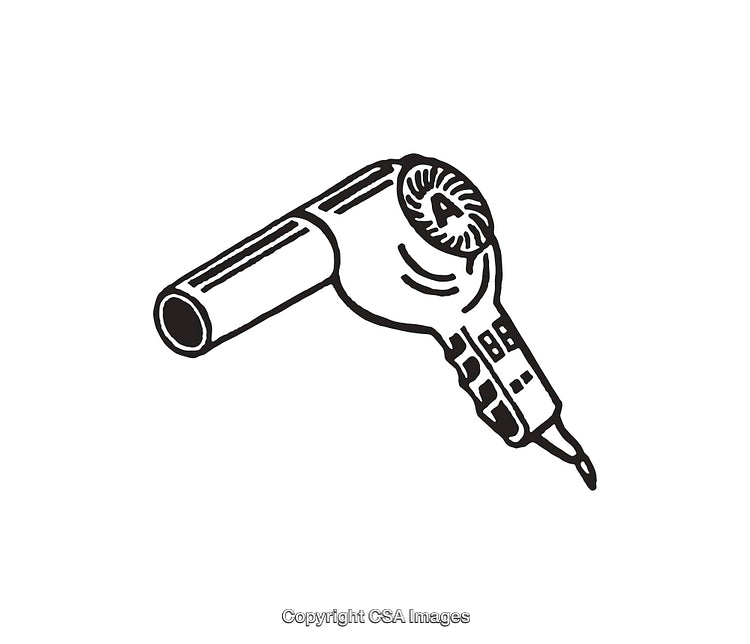 Black and White Line Art Illustration of a Hair Dryer