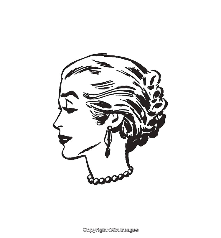 Elegant Vintage Style Black And White Portrait Line Art Illustration
