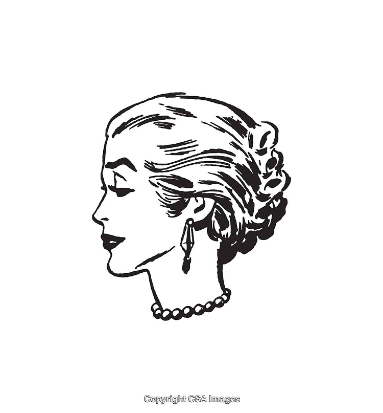Elegant Vintage Style Black And White Portrait Line Art Illustration