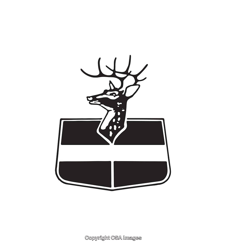 Black and White Deer Head Illustration with Shield Design