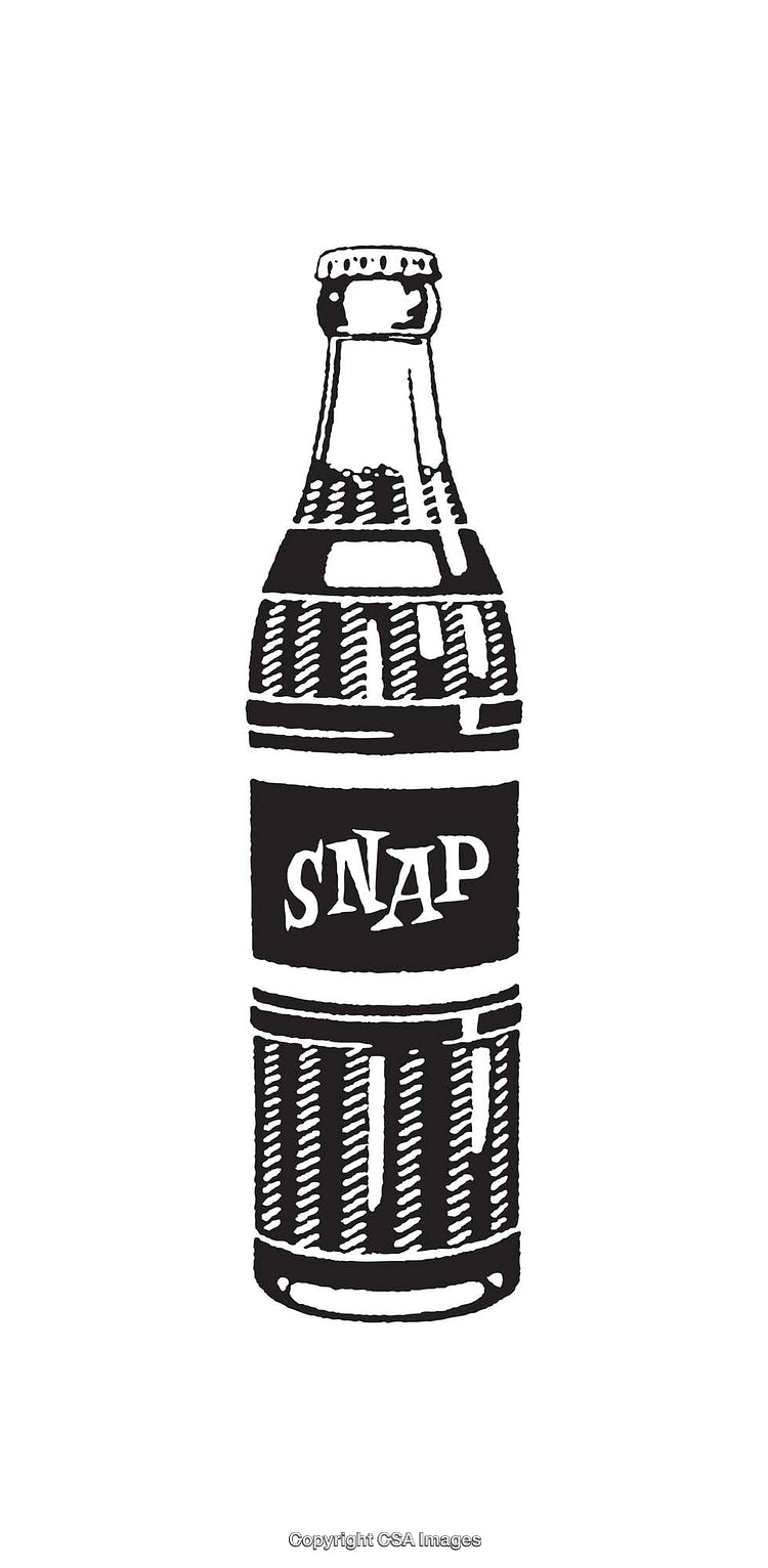 Vintage Black And White Line Art of an Illustrated Beverage Bottle