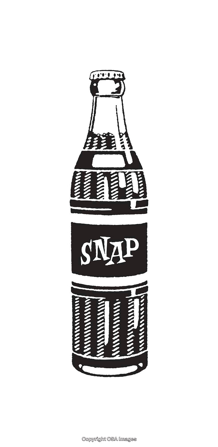 Vintage Black And White Line Art of an Illustrated Beverage Bottle