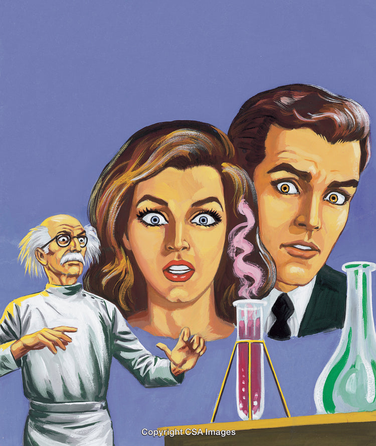 Surprised Individuals Observing a Scientist Performing a Chemistry Experiment