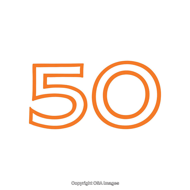 Orange Outline Number Fifty on White Background