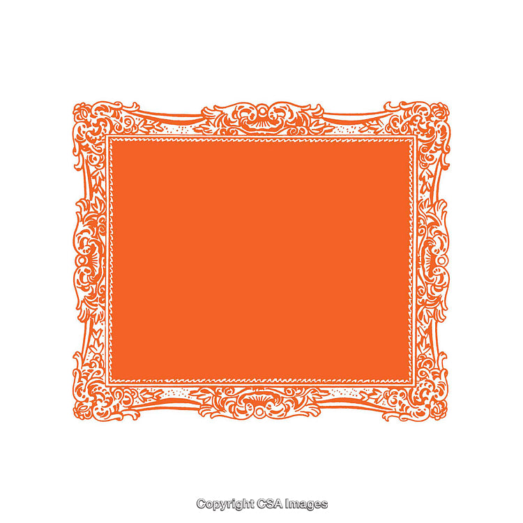 Ornate Decorative Frame with Intricate Patterns and Vibrant Orange Background