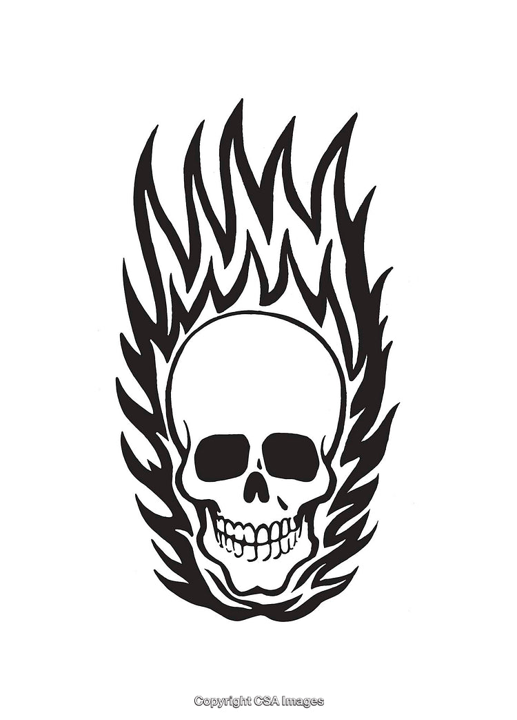 Black and White Skull with Flames Illustration Artwork