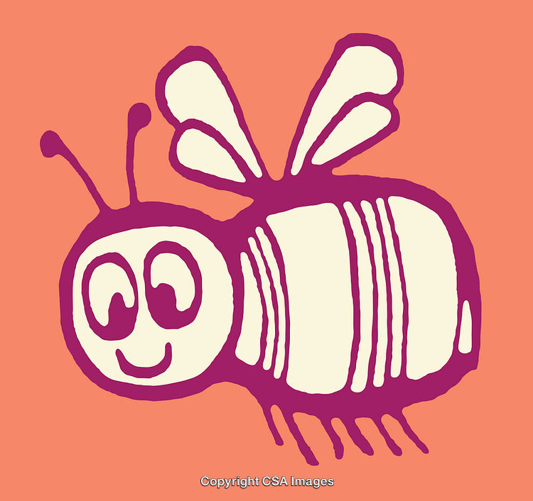 Cheerful Cartoon Bee in Vibrant Purple and Orange Color Design
