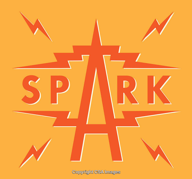 Creative Line Art Illustration Featuring the Word Spark and Lightning Accents