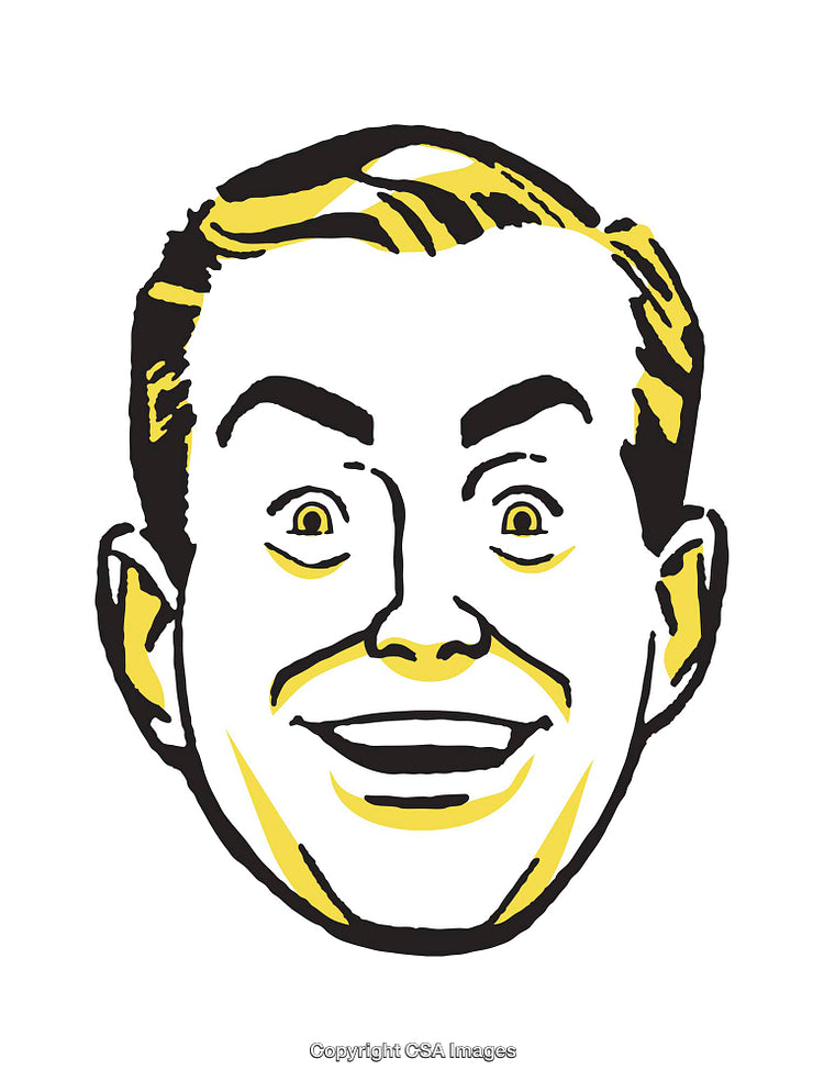 Retro Illustration of a Cheerful Face in Bold Black and Yellow Colors