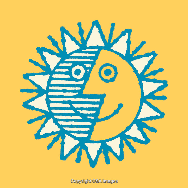 Stylized Sun And Moon Illustration in Blue and Yellow Colors