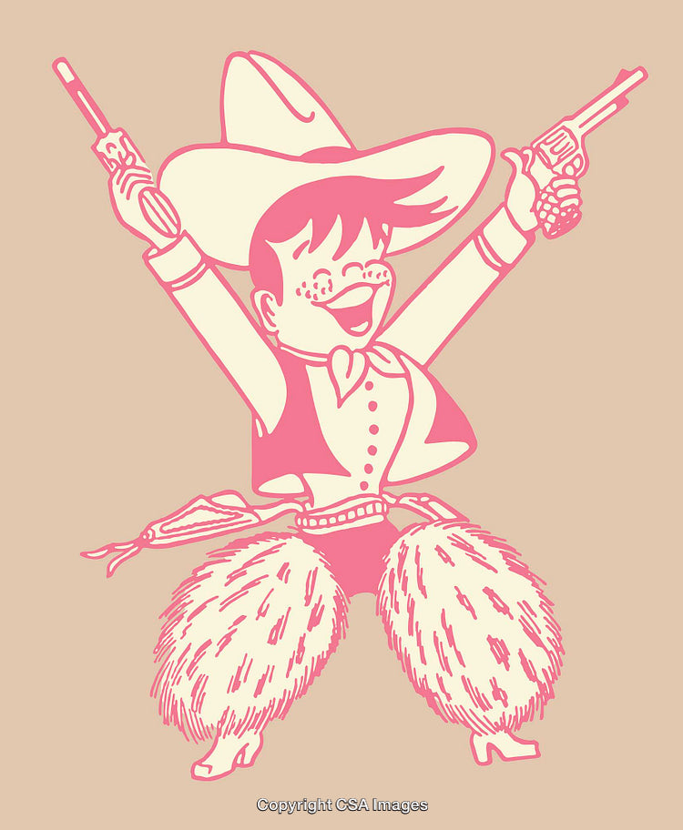 Playful Cowboy Dressed in Costume with Guns and Chaps Illustration