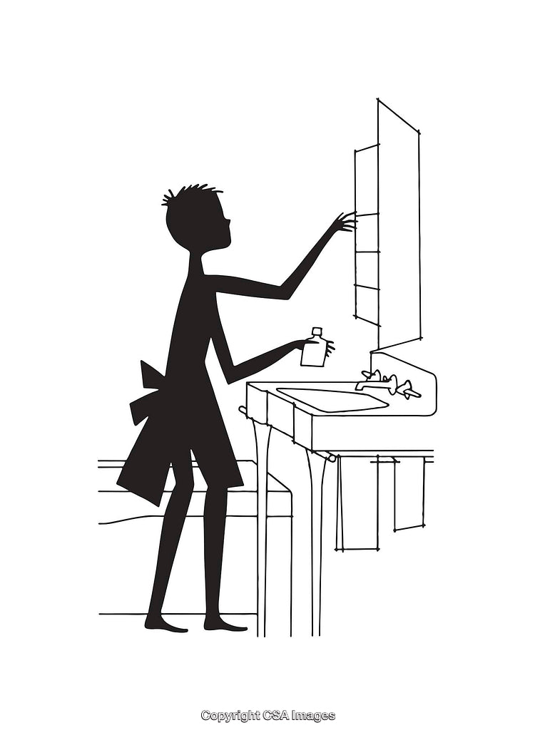 Minimalist Line Art of Bathroom Routine with Sink and Mirror