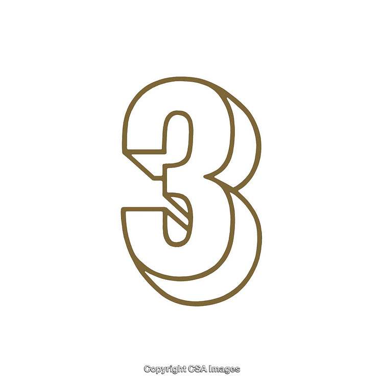 Elegant Brown Number Three Isolated on Blank White Background