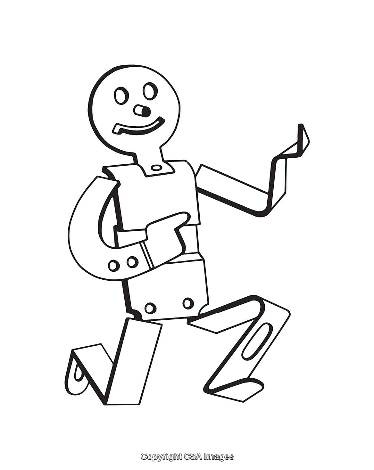 Hand-Drawn Line Art of a Cheerful Robot in a Playful Pose