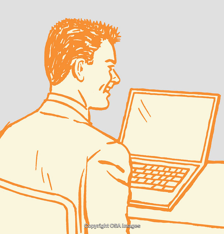 Illustration of a Smiling Businessman Using a Laptop in Line Art Style