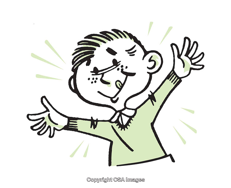 Smiling Character Illustration with Open Arms and Expressive Gesture