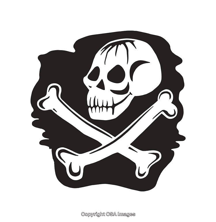 Black and White Skull and Crossbones Line Art Illustration