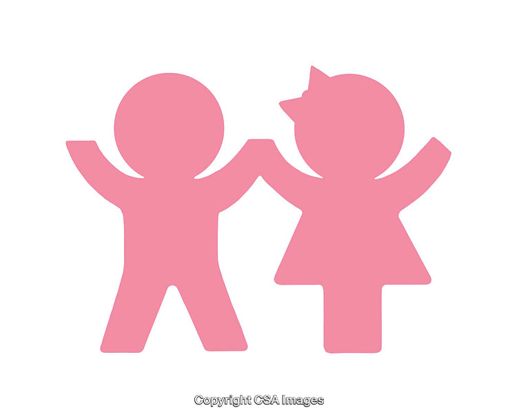 Pink Icon of Two Children Holding Hands in Unity and Friendship