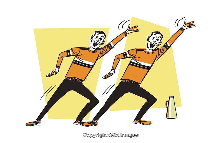 Dynamic Cartoon Illustration of Two Identical Individuals Enjoying Active Movements