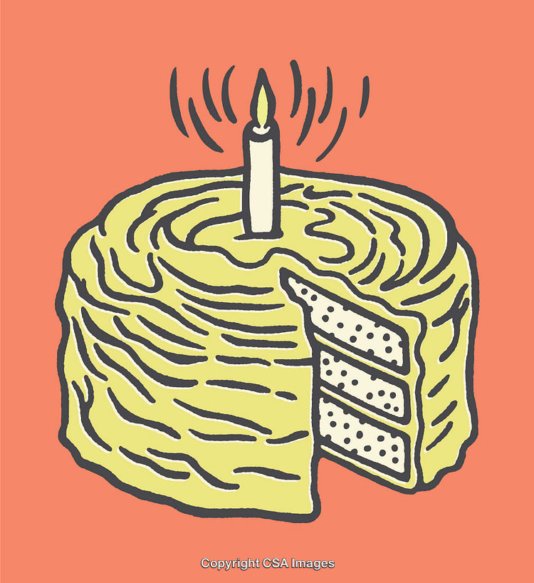 Colorful Line Art of a Birthday Cake with Candle on Top