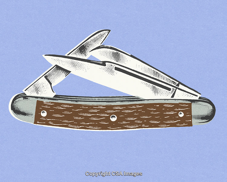 Vintage Style Folding Pocket Knife with Wooden Handle and Open Blades