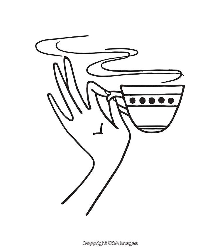 Elegant Line Art of Hand Holding a Steaming Cup