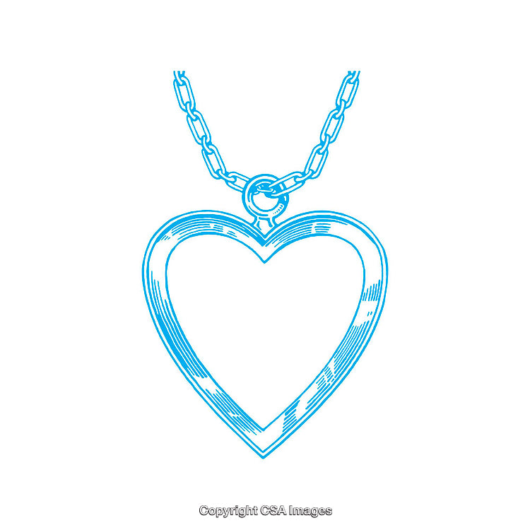 Elegant Heart-Shaped Pendant with Chain in Minimal Blue Line Art Drawing