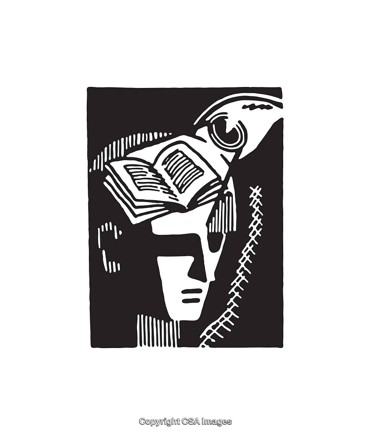 Abstract Line Art of a Face with a Book and Eye Symbol