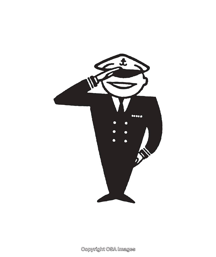 Black and White Artwork of a Saluting Naval Officer Illustration