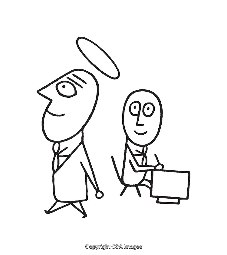 Black and White Cartoon of Workers in Business Environment