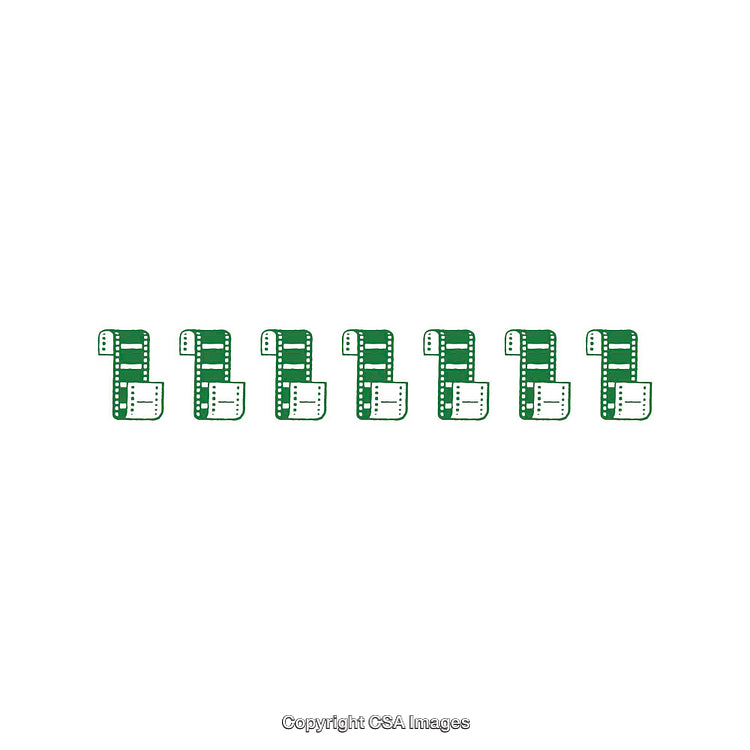 Green Film Reel Icons In a Row Isolated on White Background