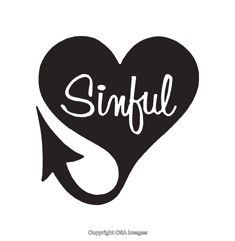 Black and White Illustration of Heart Shape with Sinful Wording