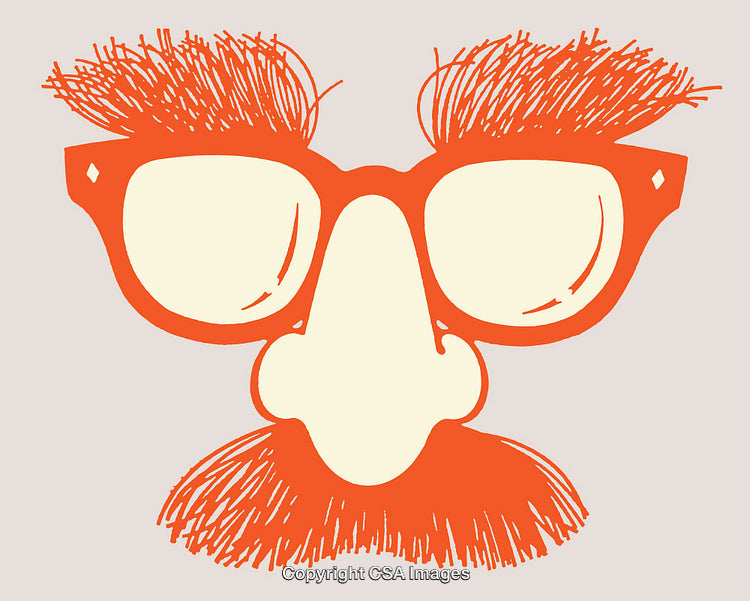 Red Cartoon Disguise Glasses with Nose and Moustache on White Background