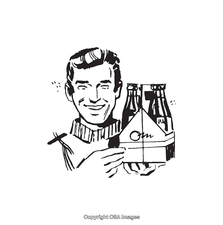 Retro Line Art Illustration of a Smiling Man With a Six-Pack