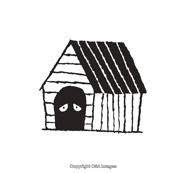 Whimsical Black and White Line Art of a Cozy Cabin
