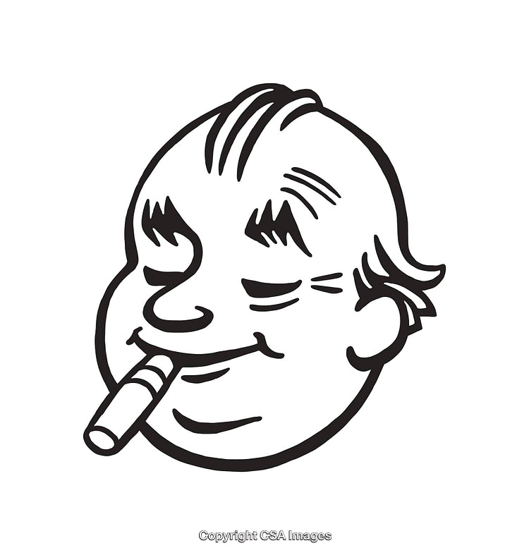Black and White Line Art of a Relaxed Smiling Man Smoking