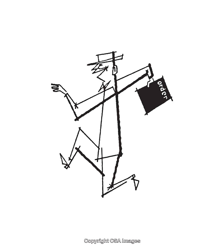 Abstract Line Art Depicting a Figure Carrying a Briefcase with Order Sign