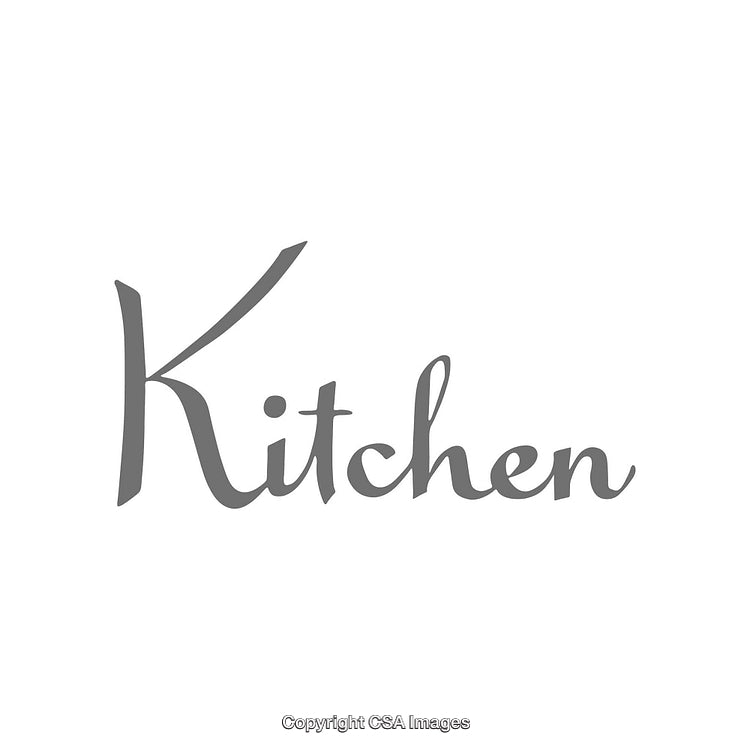Elegant Gray Script Text Design Featuring the Word Kitchen