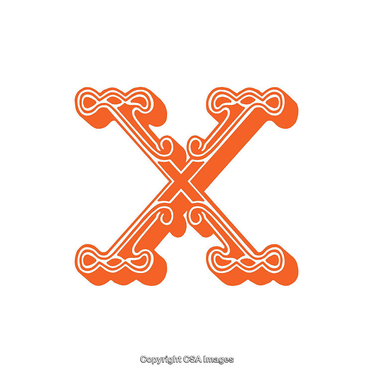 Ornate Decorative Letter X Design in Vibrant Orange Color