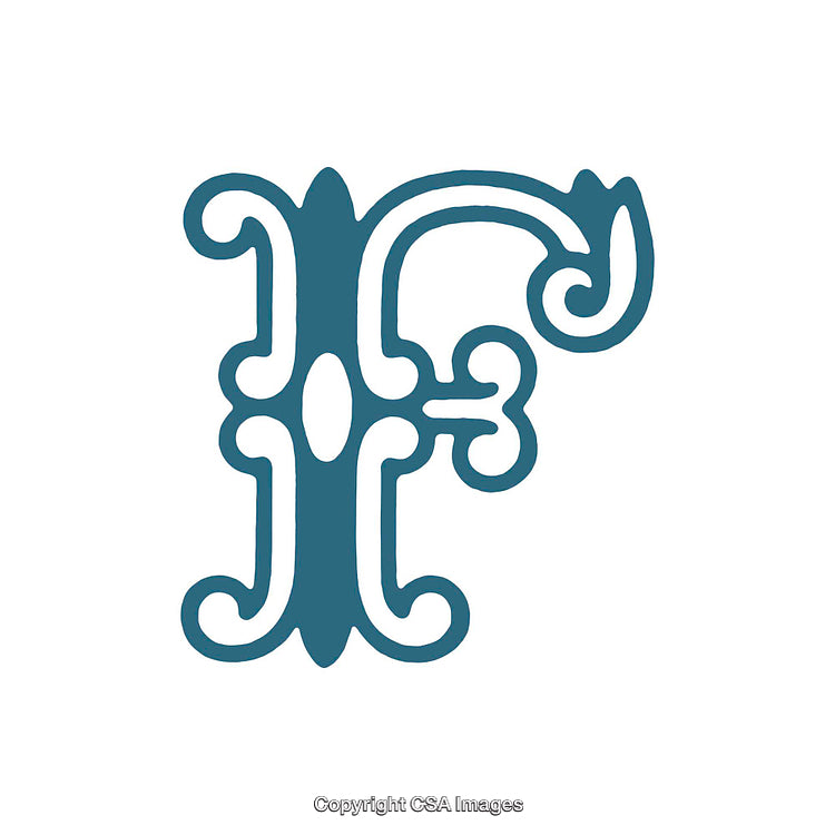 Elegant Ornate Decorative Letter E Design in Blue on White Background