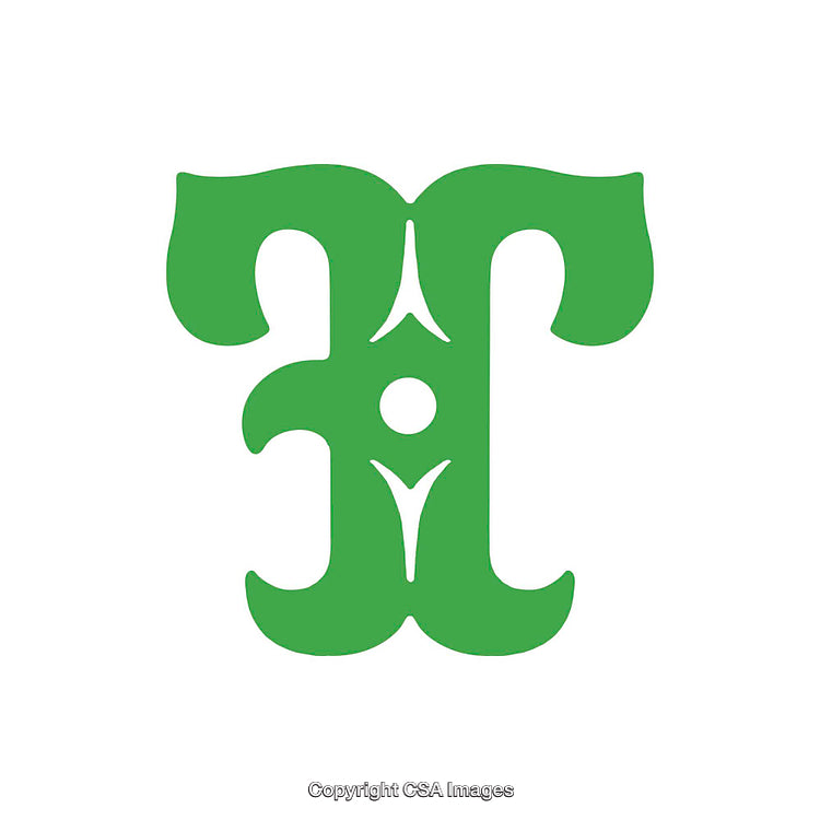 Green Decorative Letter T in Ornamental Typography Style