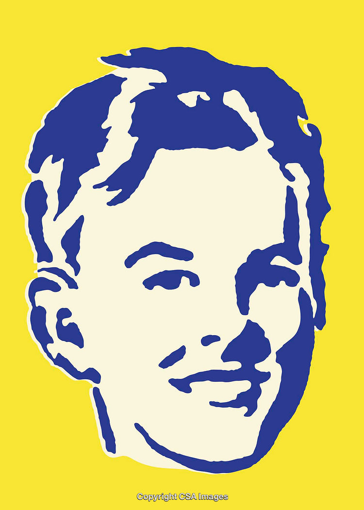 Vibrant Yellow Portrait of a Boy in Blue Line Art Style