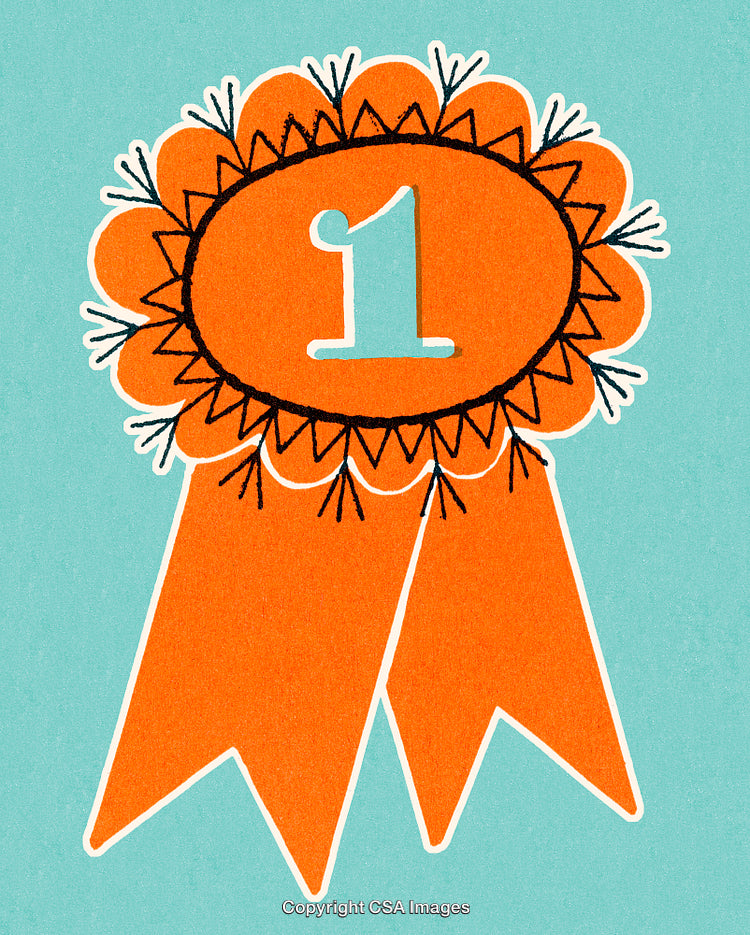 Illustrated Orange Ribbon with Number One on a Blue Background