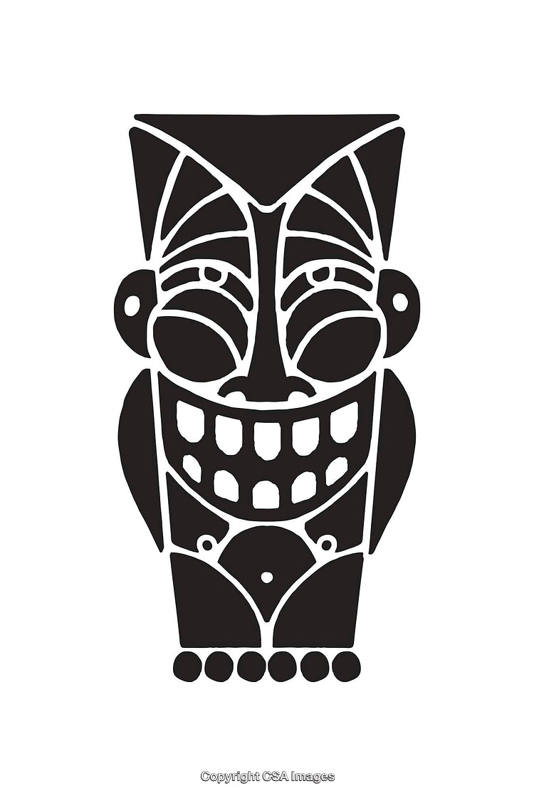 Stylized Black and White Tribal Mask Art Illustration