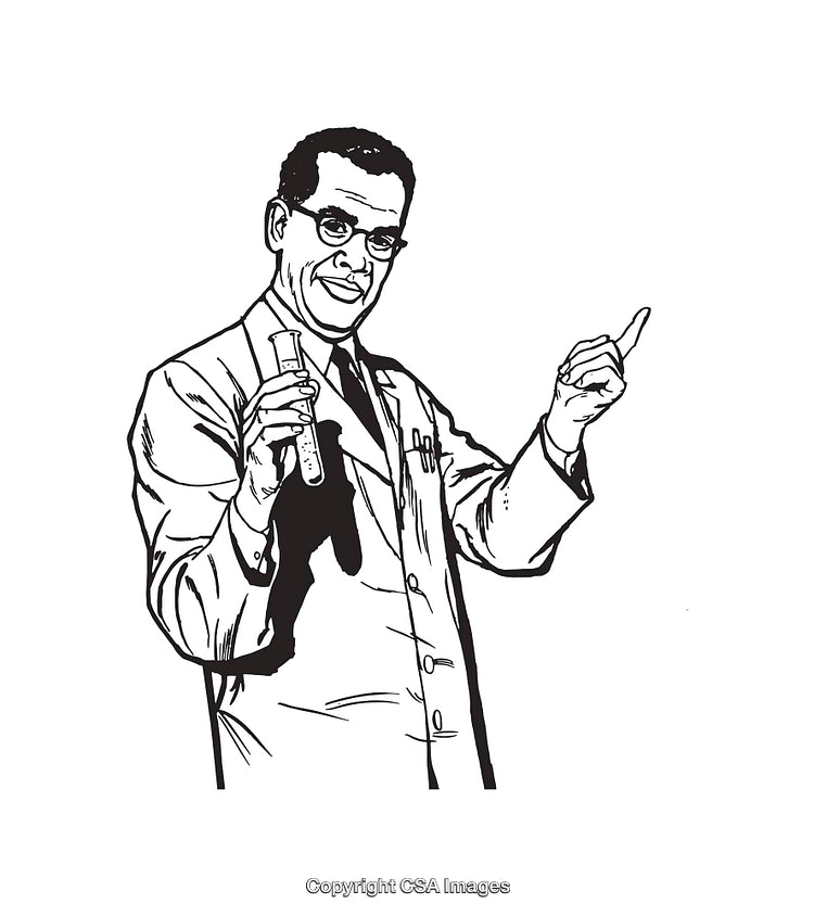 Scientist Holding Test Tube in Detailed Line Art Illustration