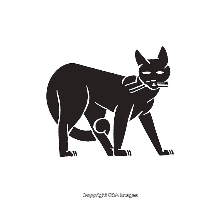 Black and White Line Art Illustration of a Cat in Stylized Pose
