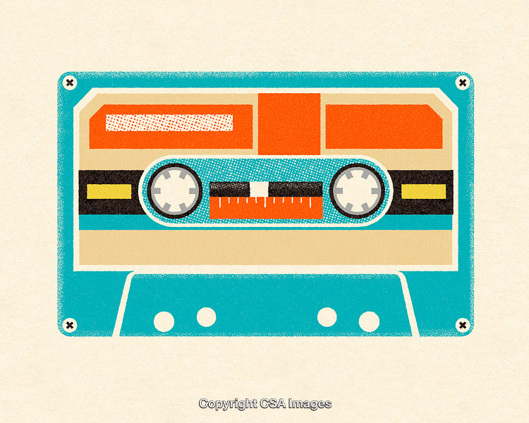 Retro Colorful Cassette Tape Illustration in Vintage Art Style